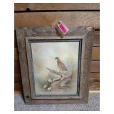 Barnwood framed quail portrait by Allison, c