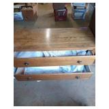 Low wooden two drawer dresser, 20x16x40 in, comes