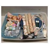 Plastic tubs of asst craft fabric, floral wire,