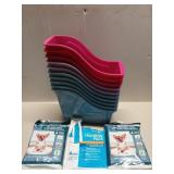 10 plastic book bins, puppy training pads