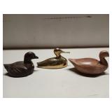 Brass, wood, ceramic ducks