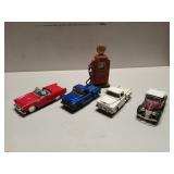 Asst diecast collectibles, gas pump decor