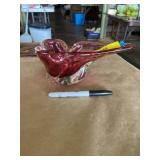 Mid century, cranberry free form, glass ashtray