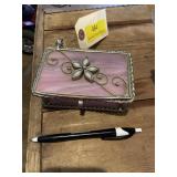 Small jewelry box slag glass and metal