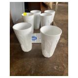Milk glass   6 glasses grape leaf pattern