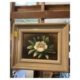 Wood frame painted picture magnolia blossom 19