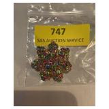 Pretty pink, blue and green rhinestone brooch