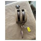 Old wooden block and tackle pulley