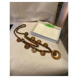 Wood bead necklace about 18 inches long