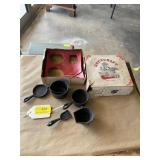 Cast iron mini stove top pots and pans. five