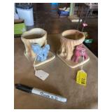 1940s pottery Deer planter with tree stump and