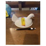 Vintage milk glass hen on nest