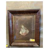 Antique religious picture. Wood frame needle