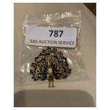 Vintage rhinestone peacock brooch