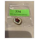 Gold tone needlepoint brooch, vintage