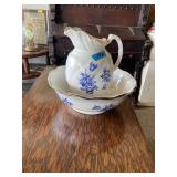 Blue and white pitcher and basin.. wash stand