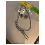 Vintage white rhinestone choker necklace and clip