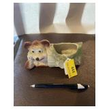Bear in log planter vintage
