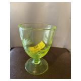 Vaseline glass water goblet 5 1/2 inches tall