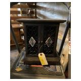 Black vintage wood cabinet with metal lattice