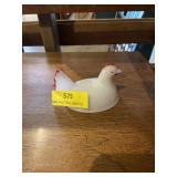 Vintage milk, glass hen on nest cover for candy