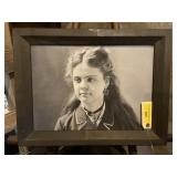 Canvas black-and-white painting, black wood frame