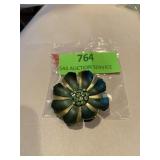 Vintage two-tone green metal brooch