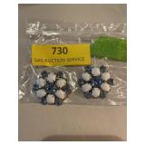 1950s milk glass blue rhinestone clip earrings