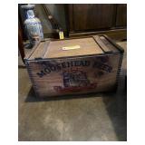 Moosehead beer wood box with slide top. 9 1/2 x