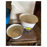 Enamelware bucket and sauce pan with handle