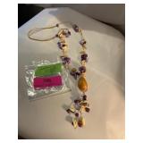 Handmade stone shell necklace . purple and