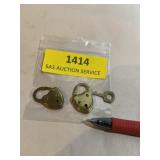 1940s tiny brass heart  locks with key