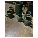 Vintage McCoy pottery pitcher  with five mugs