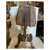 Unique wood carved lamp with metal and hand