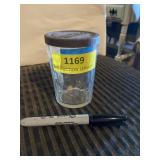 Antique American snuff glass jar with metal lid