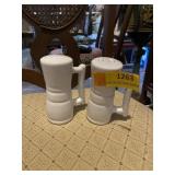 Vintage Frankoma pottery ringed, white salt and