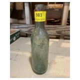 Antique round glass bottle late 1800s  applied