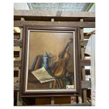 Very nice oil, painting and a beautiful wood