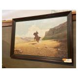 Paint on canvas.  Garren  green and brown wood