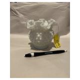 Milk glass hobnail ruffle vase