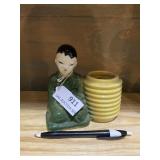 Oriental boy with basket pottery planter