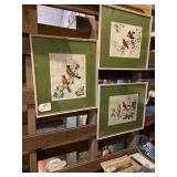 Three framed and matted lithograph prints 1950.