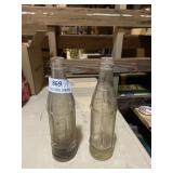 Two vintage Dr Pepper glass bottles from Temple,