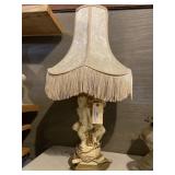 Vintage cherub lamp with fringed patterned