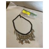 Pink bead necklace with dark chain-link about 20