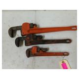 Set of three pipe wrenches, one is 18 in, one is