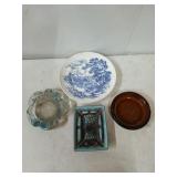 Wedgwood plate and three ashtrays. One ashtray