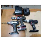 Three Craftsman drills, two battery chargers,