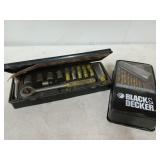 Black & Decker drill bit set in metal tin, and 19