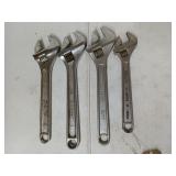 4 adjustable wrenches: 3 ct 10", 1 is Crescent;